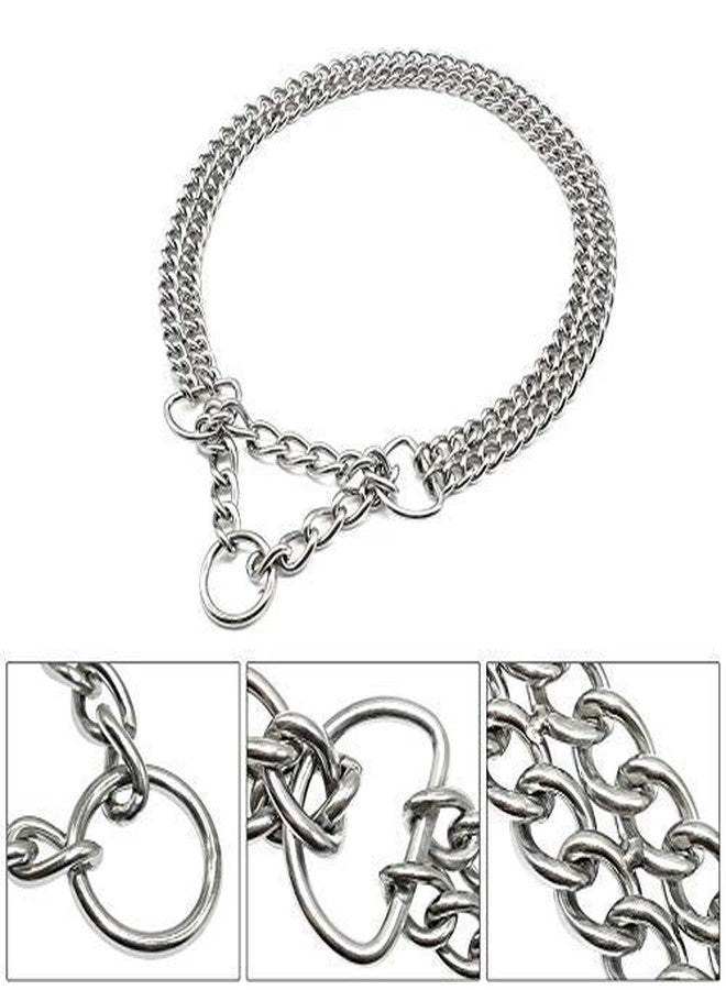 KsPups 2 Layer Dog Choke Chain I Martingale Collar -24 Inch Collar I Martingale Pinch Metal Stainless Steel Collar I for Training Walking Link Double Plated Choke Chain Silver - Image 2